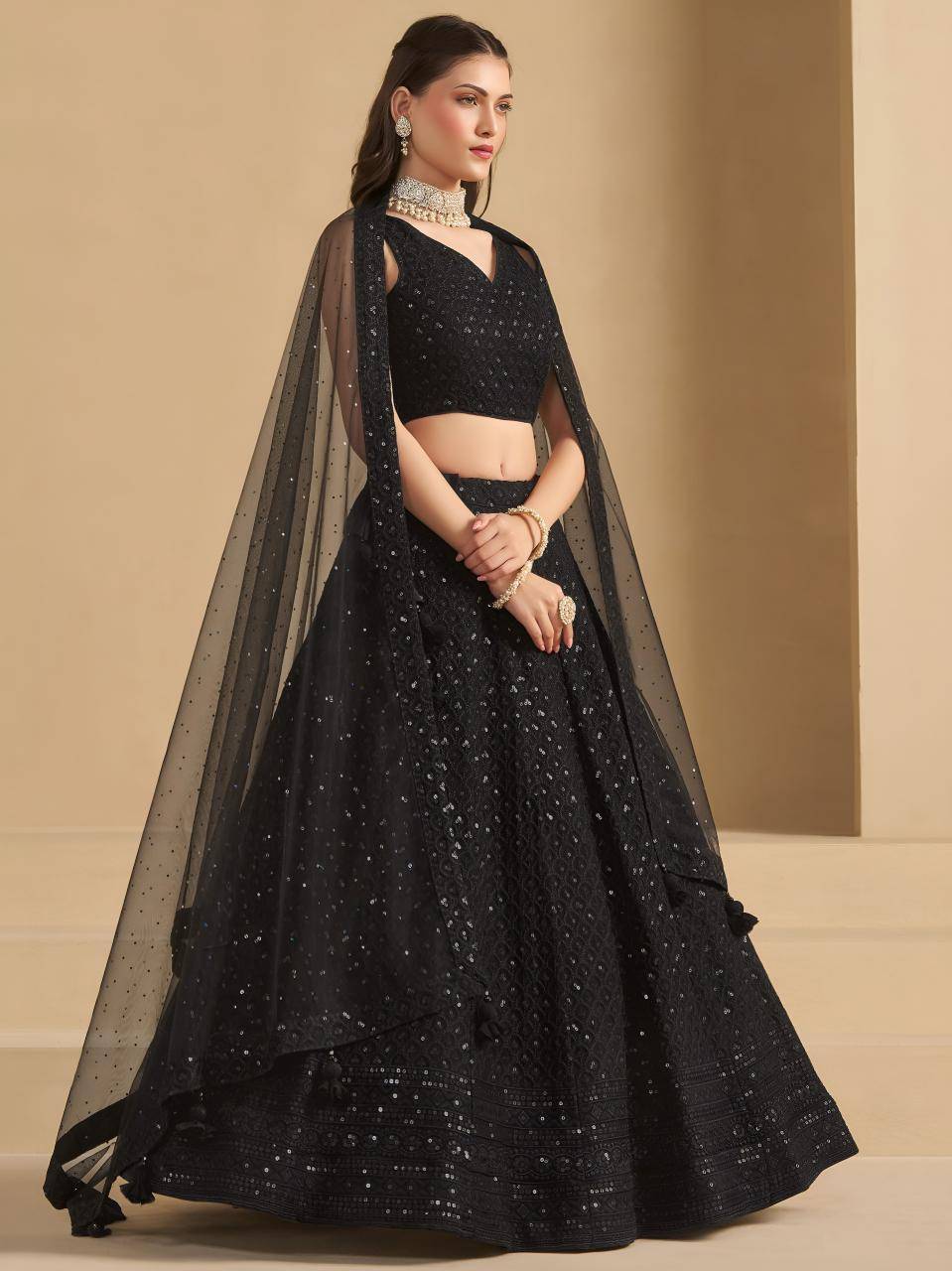 Florance vol 1 Georgette Black Affordable lehenga choli in bulk